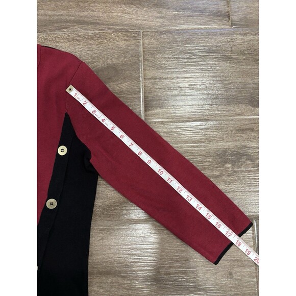 Kim Rodger’s Burgundy Black Buttons Ribbed Sweater 3-4sleeve Color block Holiday - Picture 11 of 11